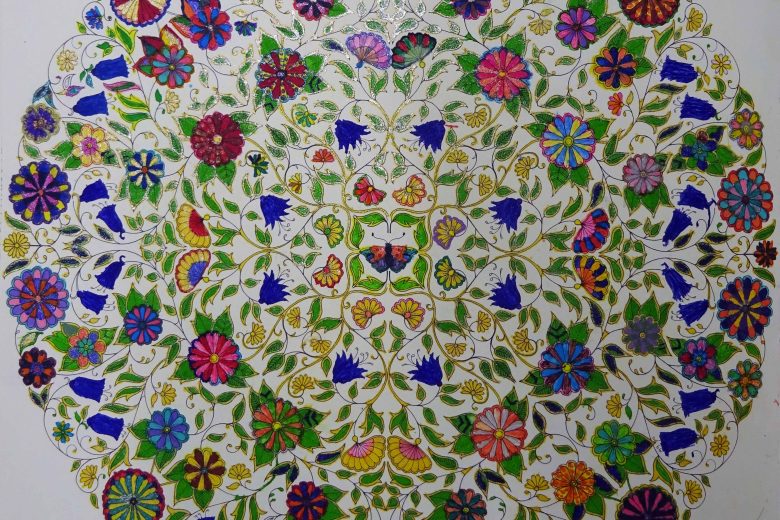 Floral pattern that has been coloured in