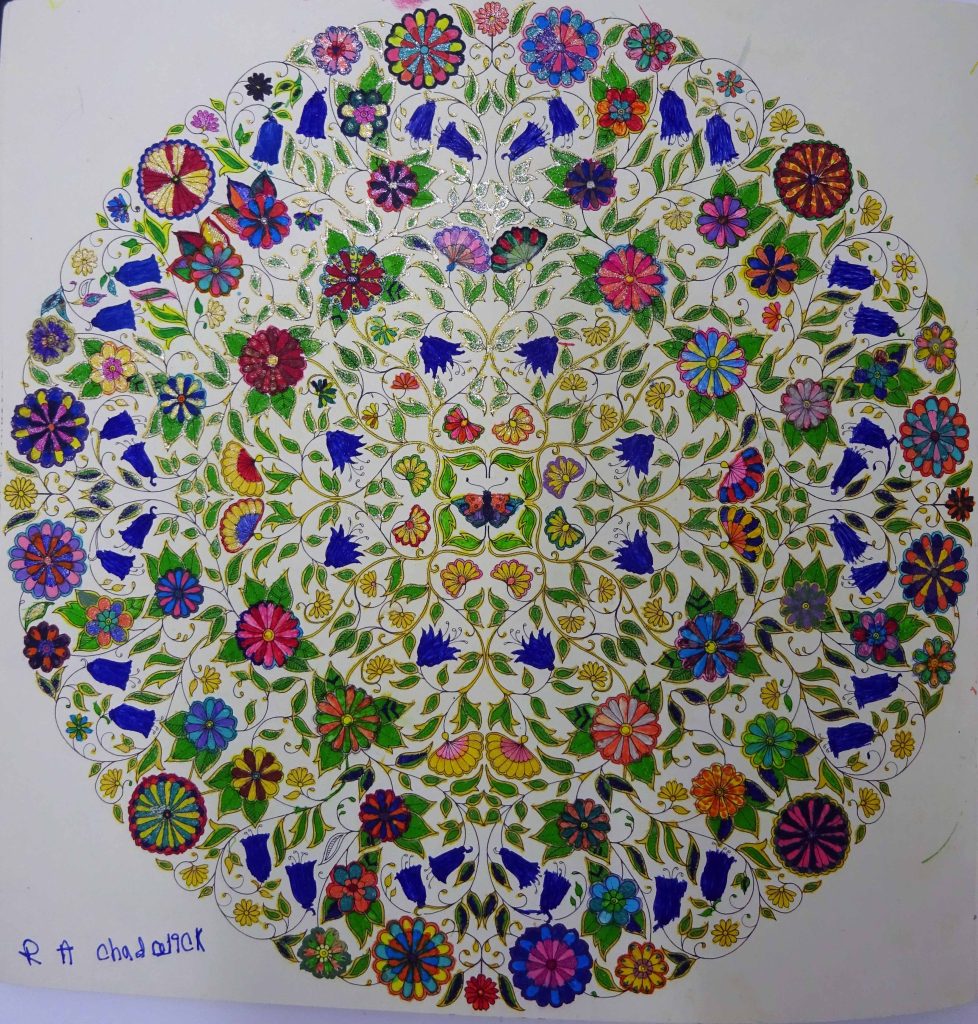 Floral pattern that has been coloured in