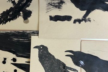 Various paintings of crows