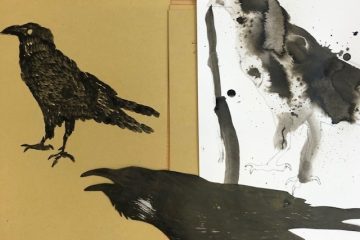 Three paintings of a crow
