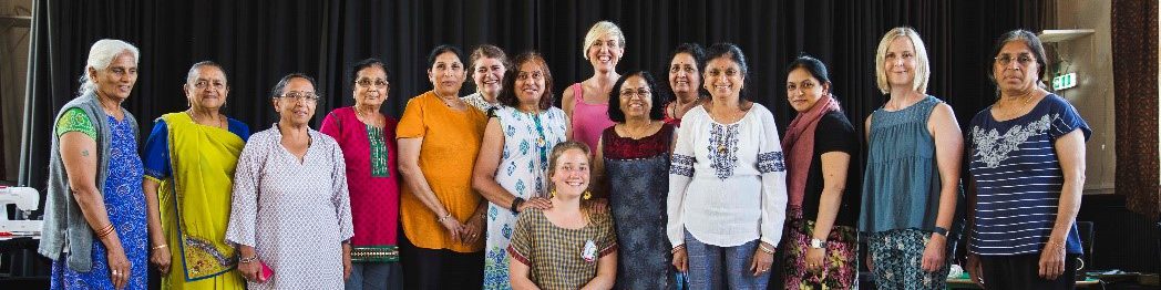 Anand Mangal ladies group with members of the participation team and workshop leader at the Stitching Stories workshop