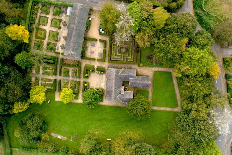 aerial view of the house and gardens
