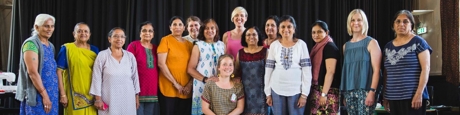 Anand Mangal ladies group with members of the participation team and workshop leader at the Stitching Stories workshop