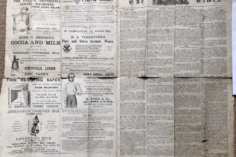 London Times 1815 newspaper spread