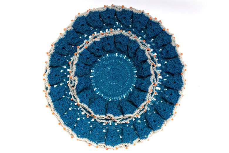 Blue crocheted mat