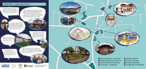 A leaflet page featuring speech bubbles about why great glen is a great place to live. There is also an illustrated map which points out areas of interest in great glen.