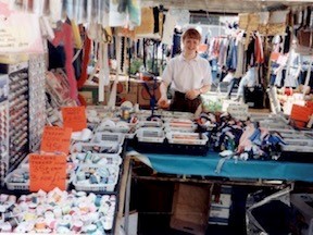 Woman stood at her haberdashery stall