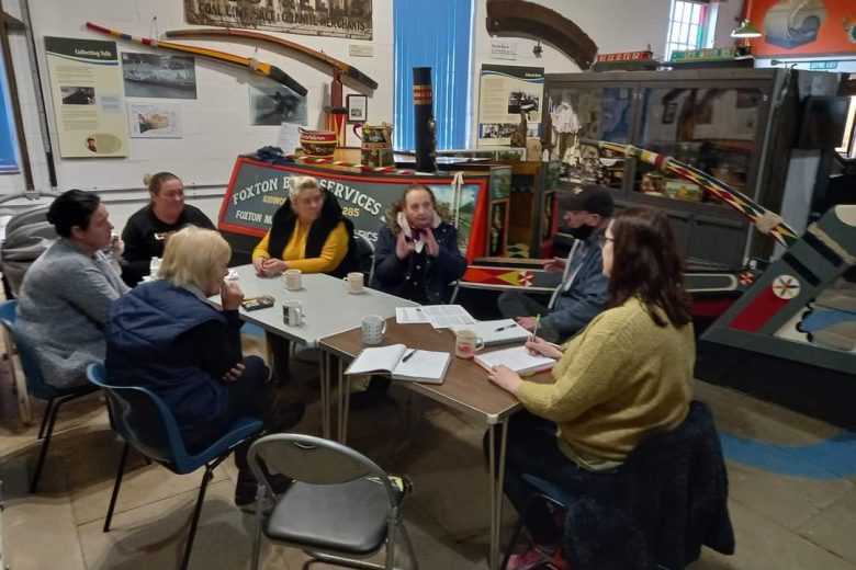 The GATE ladies group sat talking around a table at Foxton Canal Museum.